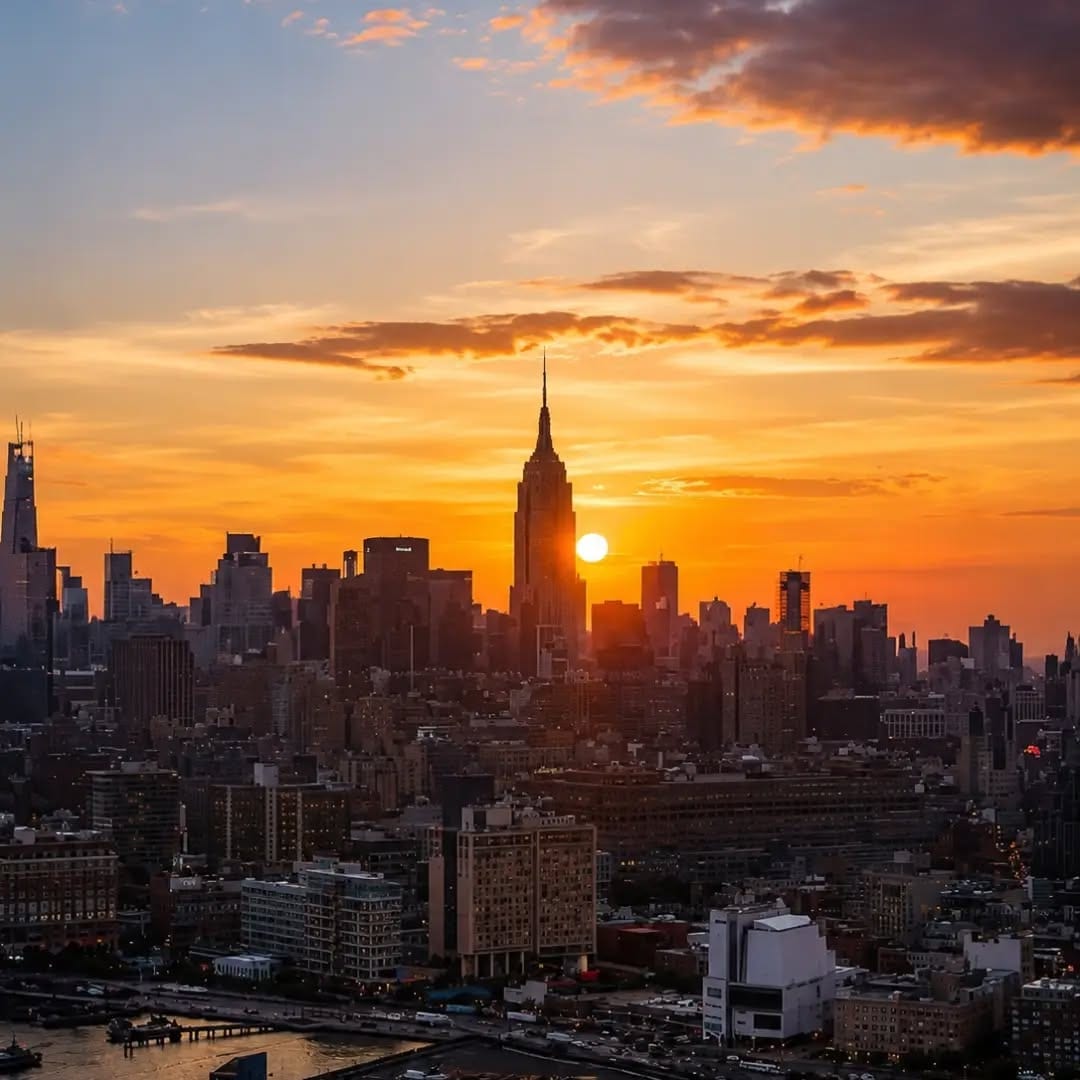 New York skyline at sunset